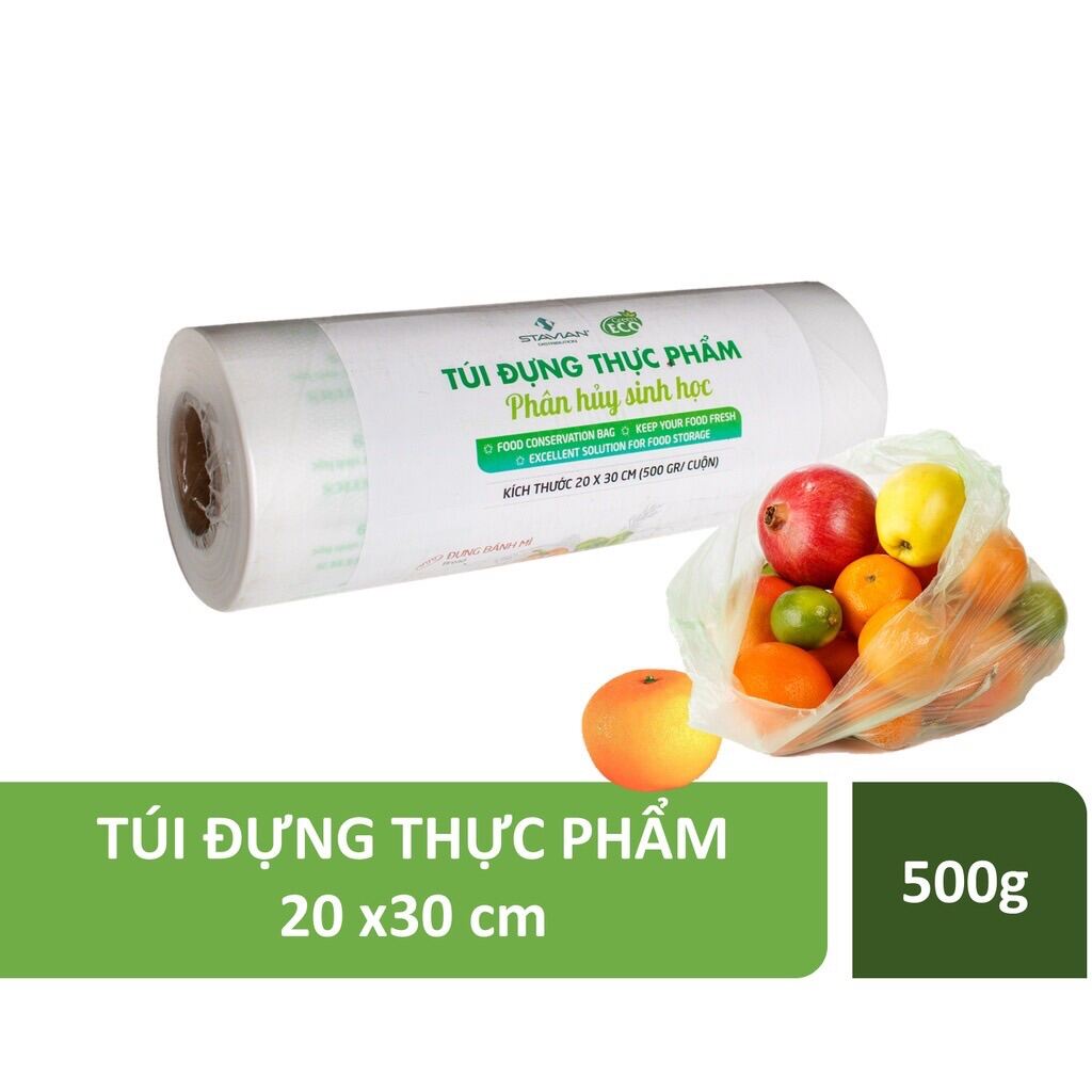 Túi Đựng Thực Phẩm Tự Phân Huỷ Sinh Học ECO Green Eco cuộn 500g 20*30cm, 25*35cm, 30*40cm