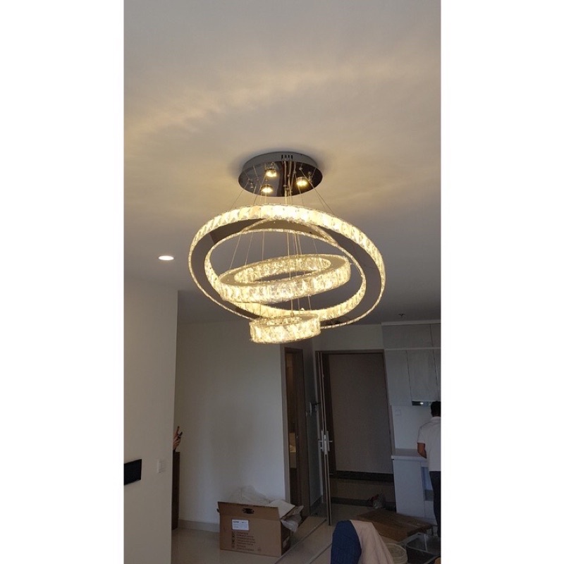 Đèn thả pha lê 3 vòng kích thước 30-50-70cm và 40-60-80cm 3 chế độ ánh sáng