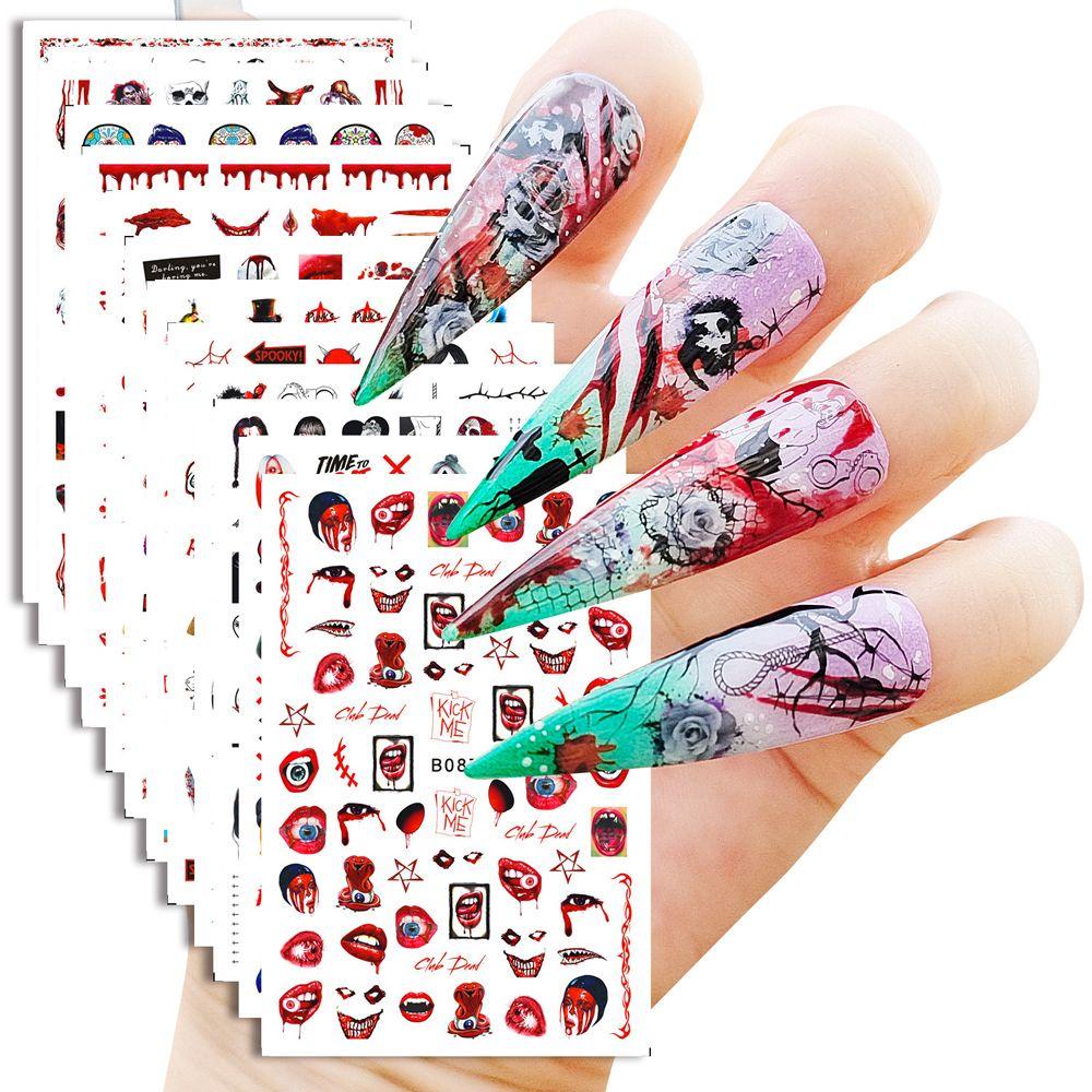 OCEANMAP Miếng Dán Móng Tay Tự Dính Hình Xăm Chủ Đề Halloween