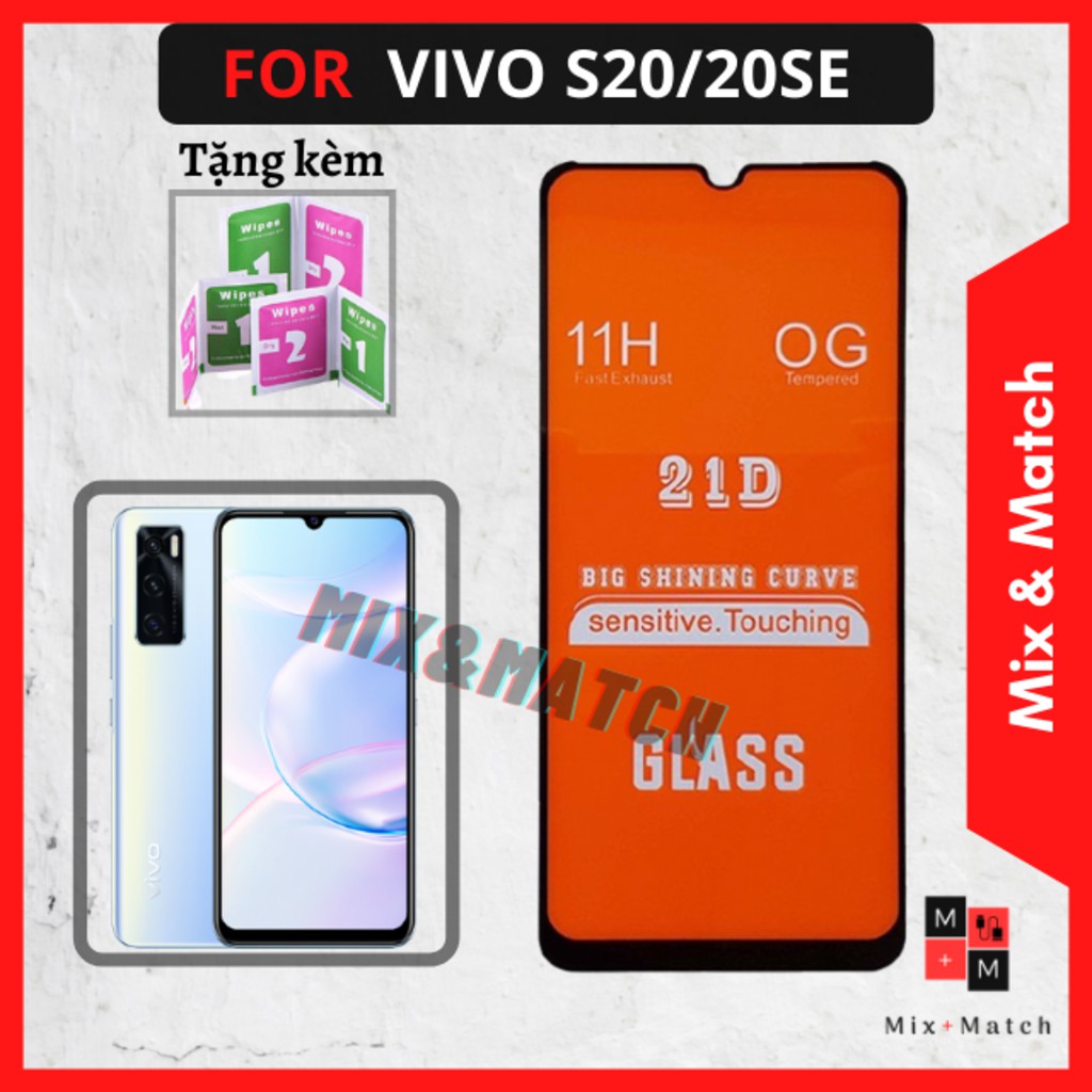 Kính Cường Lực Vivo S20/S20SE - Siêu Mượt-Full màn cao cấp- Cảm ứng siêu nhạy-Không bám vân tay - Bảo hành 1 đổi 1