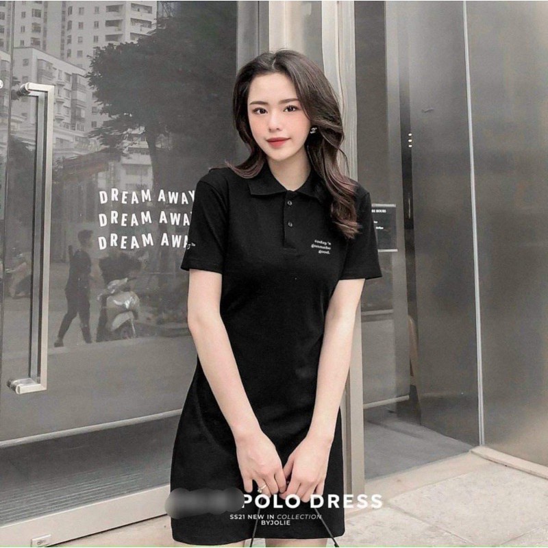 Đầm Polo Đen Thêu Chữ || Đầm Polo Xinh Xắn [FREESHIP]Hình Thật