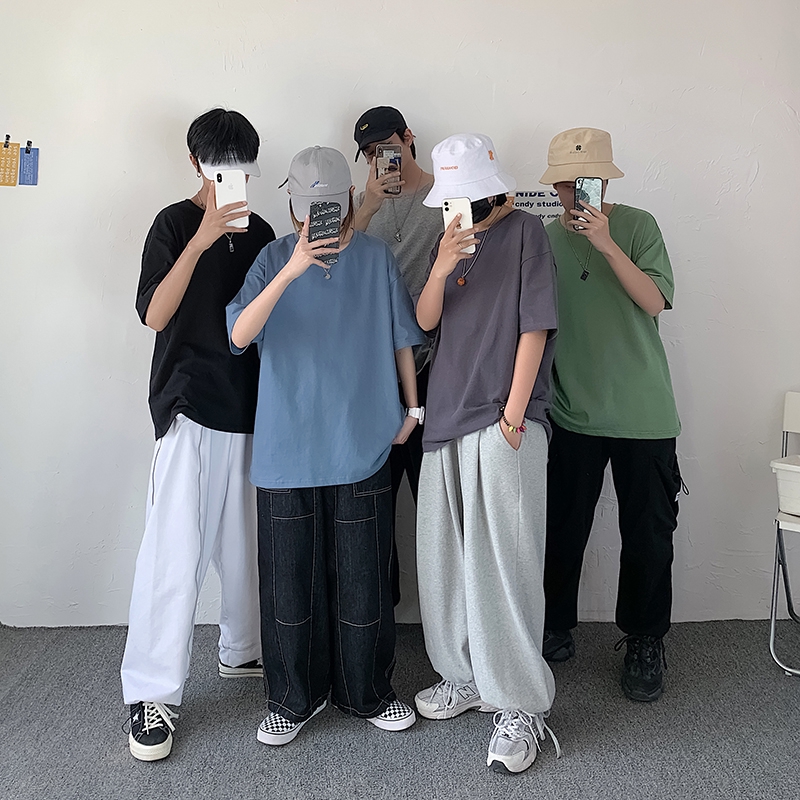 Áo thun nam tay ngắn dáng rộng màu trơn 10 màu thời trang size m-3xl