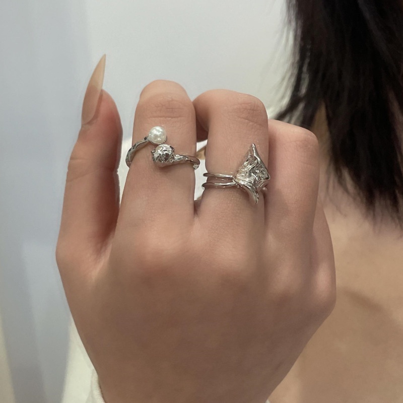 Set nhẫn hở đính ngọc trai phong cách retro thời trang 19A1679