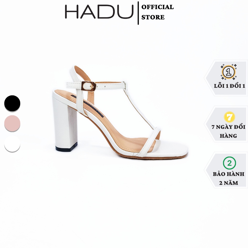 Giày sandal gót vuông 8cm quai ngang HADU M784 quai chữ T da vân rắn gót to