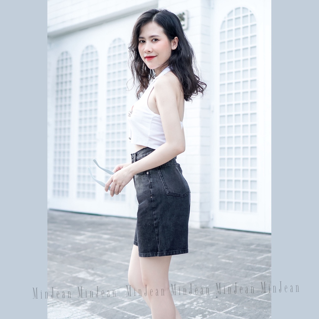 Quần Ngố Jean Nữ Lưng Cao Ombre MinJean M062 Tôn Dáng, Quần Lửng Nữ Loang Màu Lai Cuốn Vải Jean Không Co Giãn