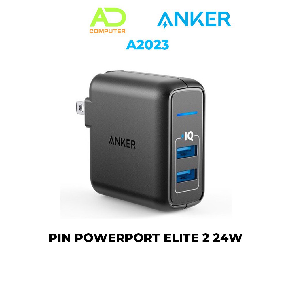  Cốc Sạc ANKER PowerPort Elite 2 cổng PIQ 24W Hàng chính hãng- A2023