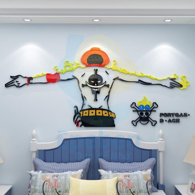 Tranh Dán Tường Mica 3D Truyện Tranh One Piece ACE Trang Trí Quán Game Phòng Game Thủ