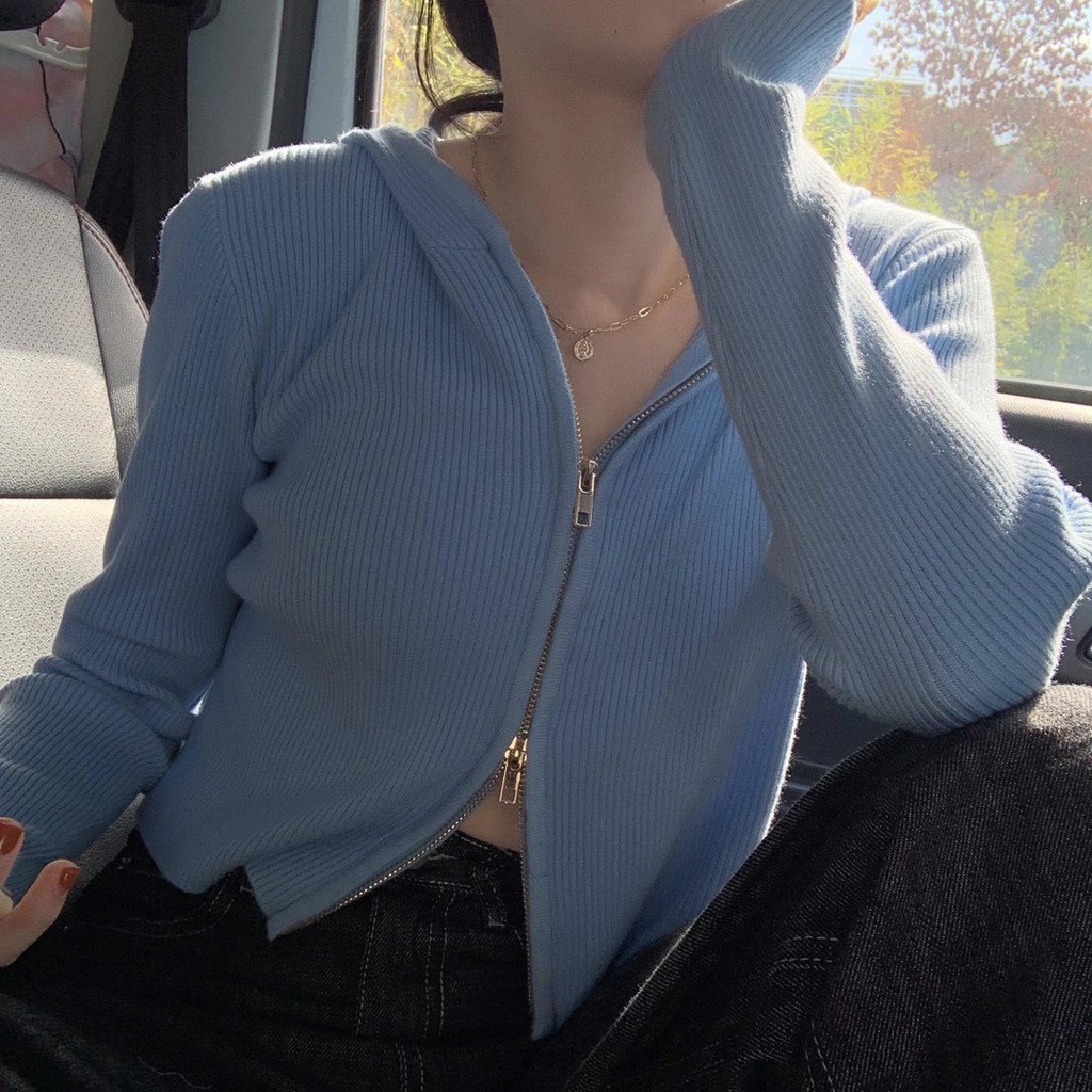 Áo len mũ khóa ngực Misumey Ulzzang style Hàng Quảng Châu