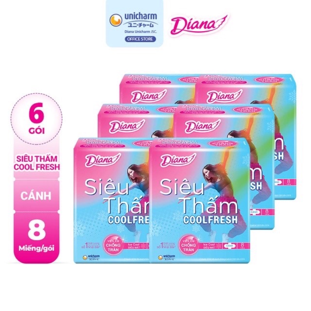 Combo 6 gói băng vệ sinh Diana siêu thấm Coolfresh (8 miếng)