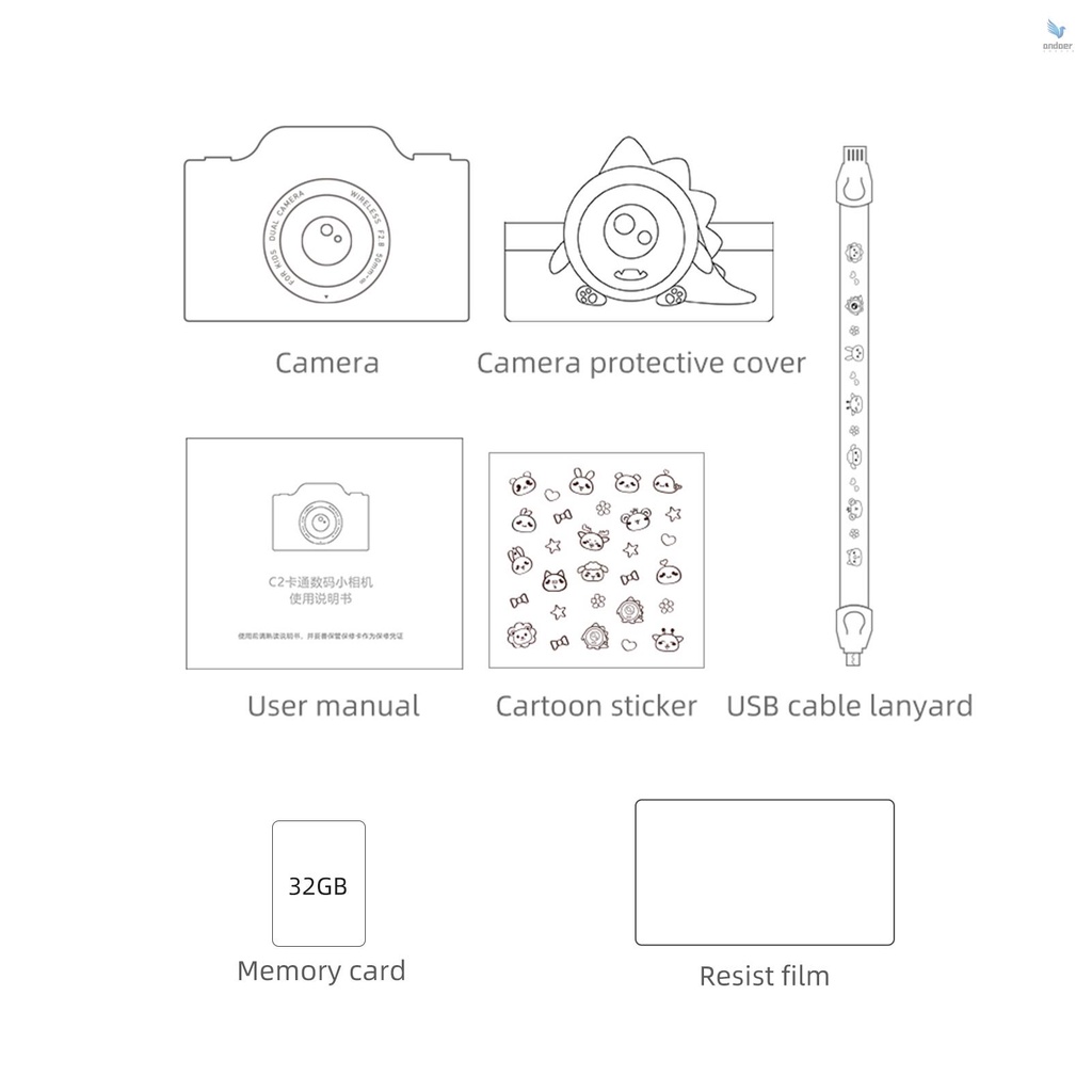 Máy ảnh kỹ thuật số C2 với ống kính kép 32MP thẻ nhớ 32GB TF và phụ kiện
 | BigBuy360 - bigbuy360.vn
