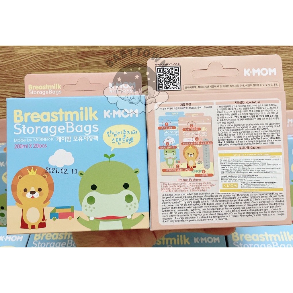 TÚI TRỮ SỮA K-MOM HÀN QUỐC 200ML- LOẠI 20C/HỘP, 50C/HỘP
