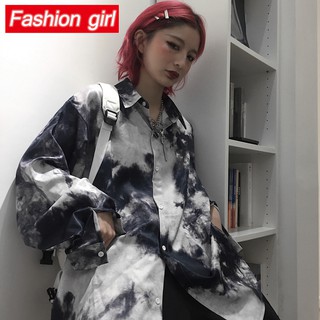 Áo Sơ Mi Tay Dài Nhuộm Màu Tương Phản Phong Cách Harajuku Hàn Quốc Cho Nam Và Nữ