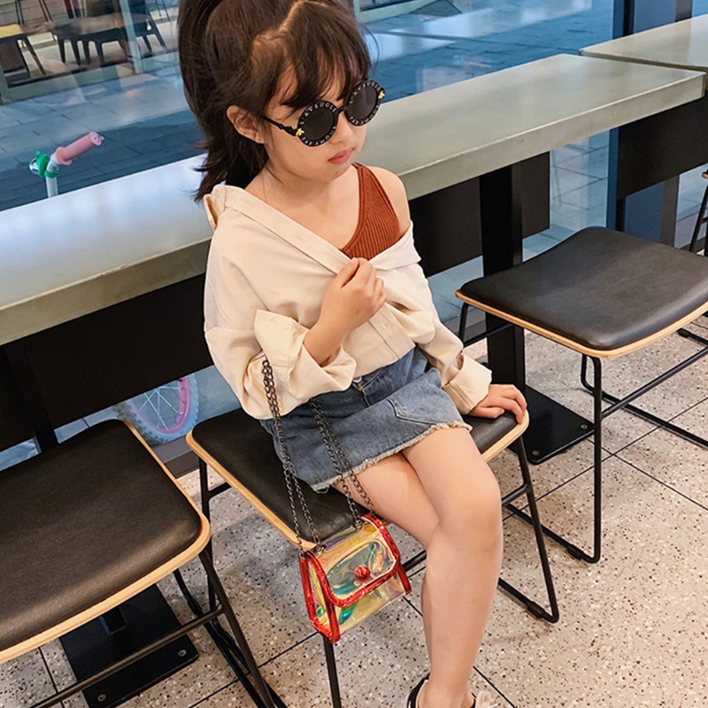 Túi Đeo Chéo Mini Trong Suốt Phối Dây Đeo Sợi Xích Thời Trang Cho Nữ