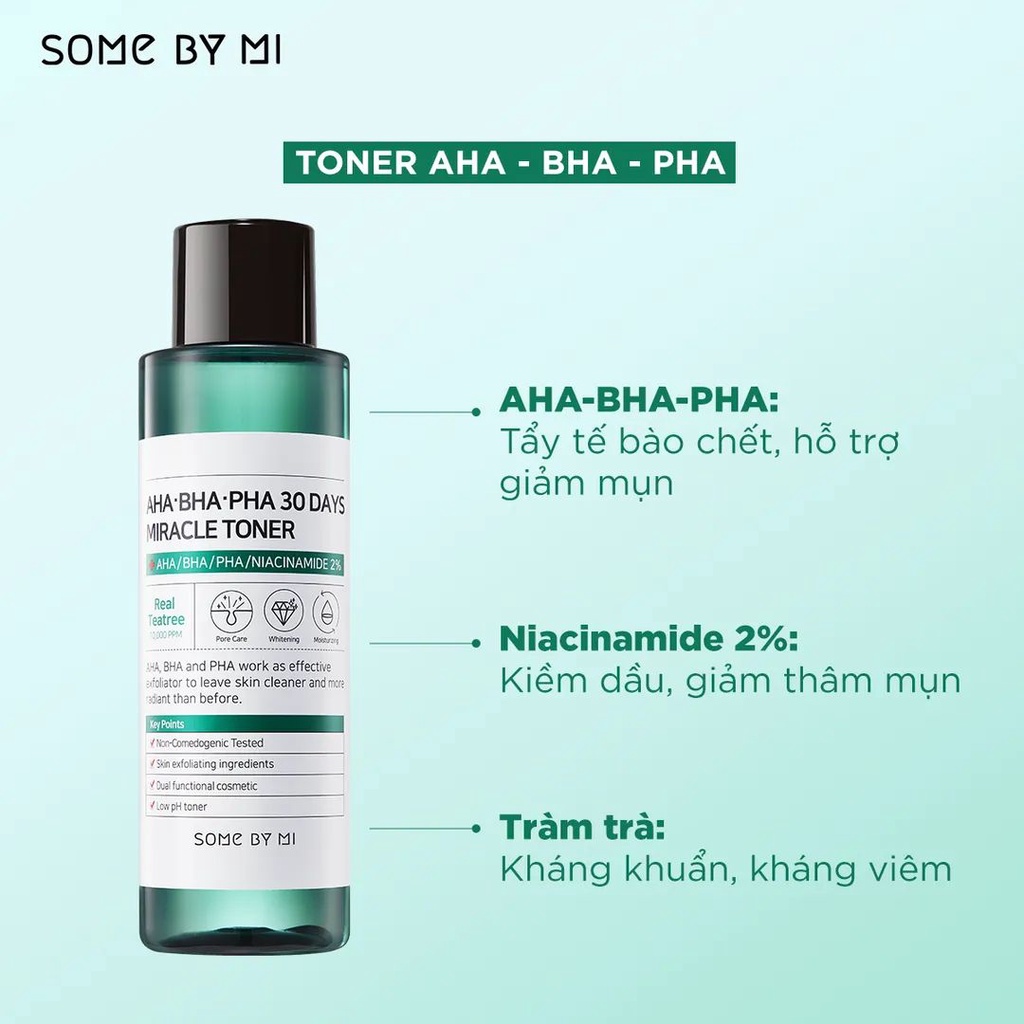 Bộ 3 Tonner AHA-BHA-PHA +tinh chất ốc sên +mặt nạ đất sét Some By Mi chăm sóc da giảm mụn thâm quatangme
