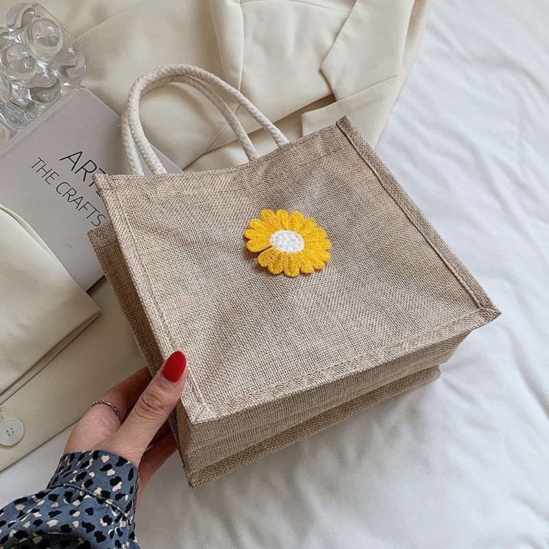 Túi tote IELGY dáng vuông nhỏ trang trí hình cây hoa thời trang cho học sinh đi chơi