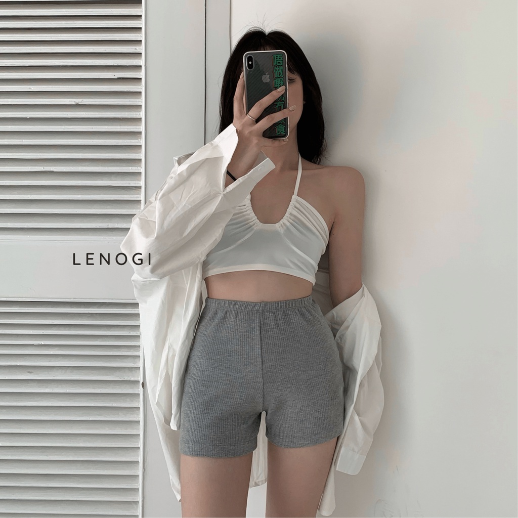 Quần legging đùi nữ ❤️LENOGI❤️ quần đùi gân tăm dáng ngắn, co dãn tốt vải dày dặn, phong cách thể thao