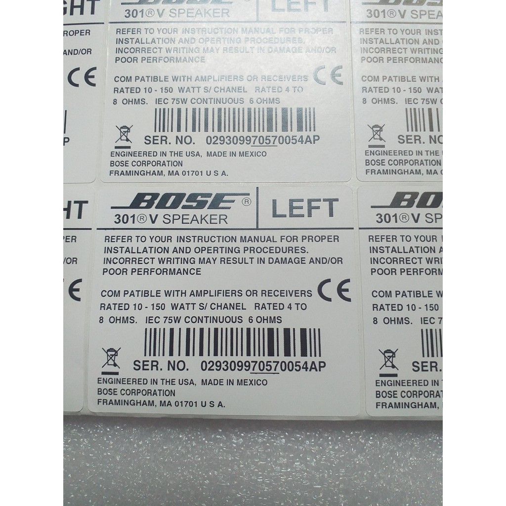 TEM DÁN THÙNG LOA BOSE 301 SERI V CÓ KEO DÍNH MẶT SAU, KÍCH THƯỚC 6cm x 6cm - GIÁ 1 CẶP