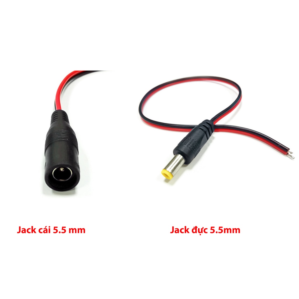 Dây DC Nguồn, jack nguồn, lõi đồng, kích thước jack 5.5*2.1mm; đầu cái, đầu đực