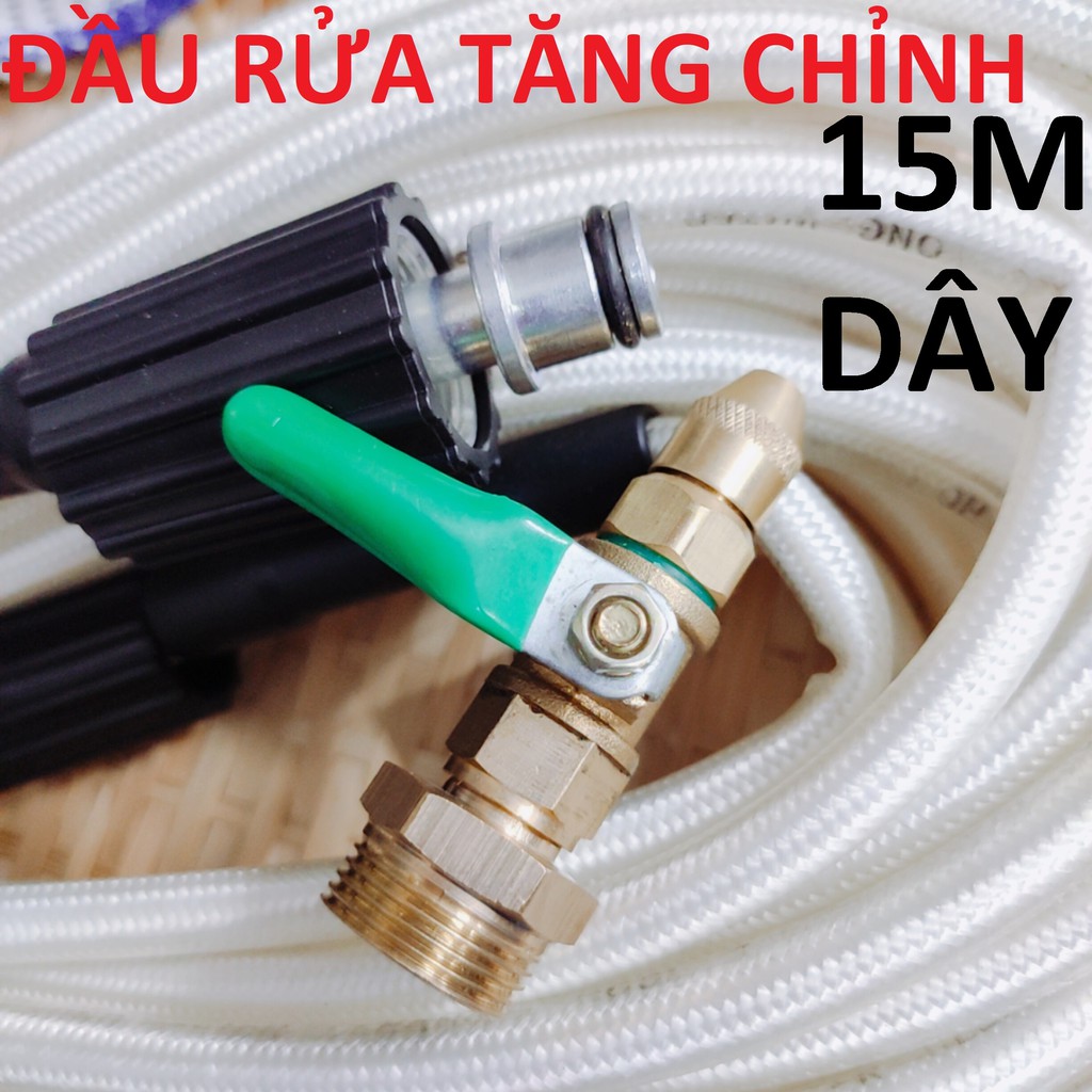 Đầu rửa điều hòa + 15M dây, đầu tăng chỉnh ngắn, ren 22 lắp vào dây rửa xe, có khóa ngắt