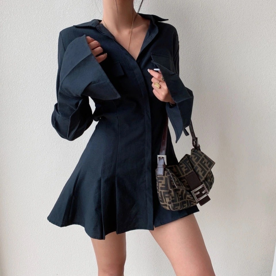 Váy Ulzzang sơ mi dáng ngắn phong cách Hàn Quốc