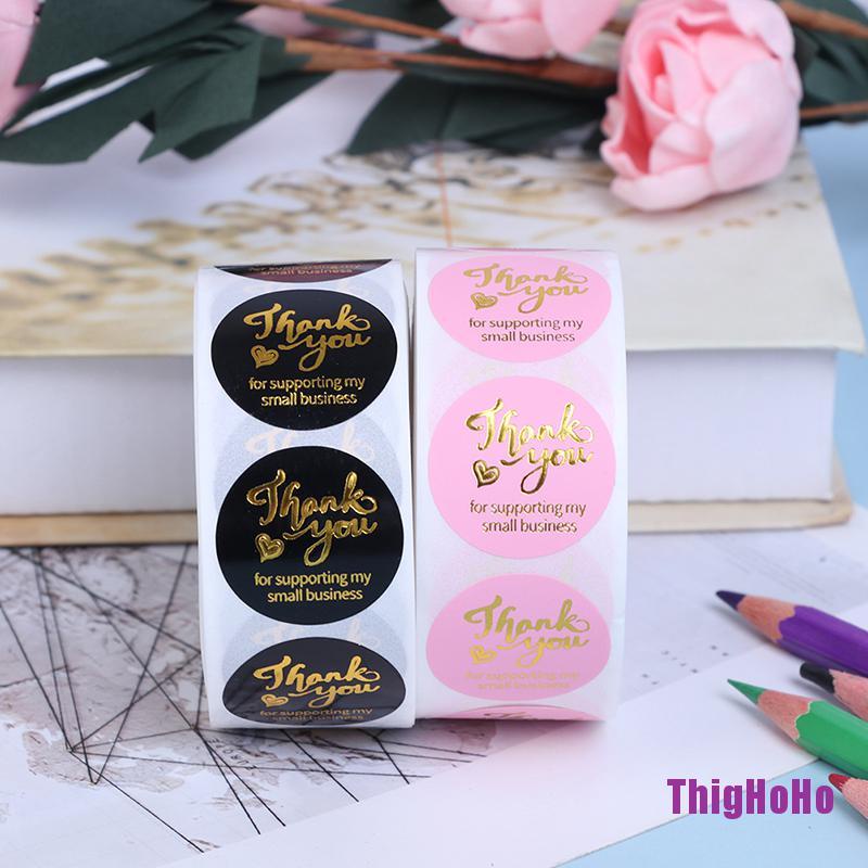 Set 500 nhãn dán in chữ Thank You màu hồng/đen dùng để trang trí tiệc cưới