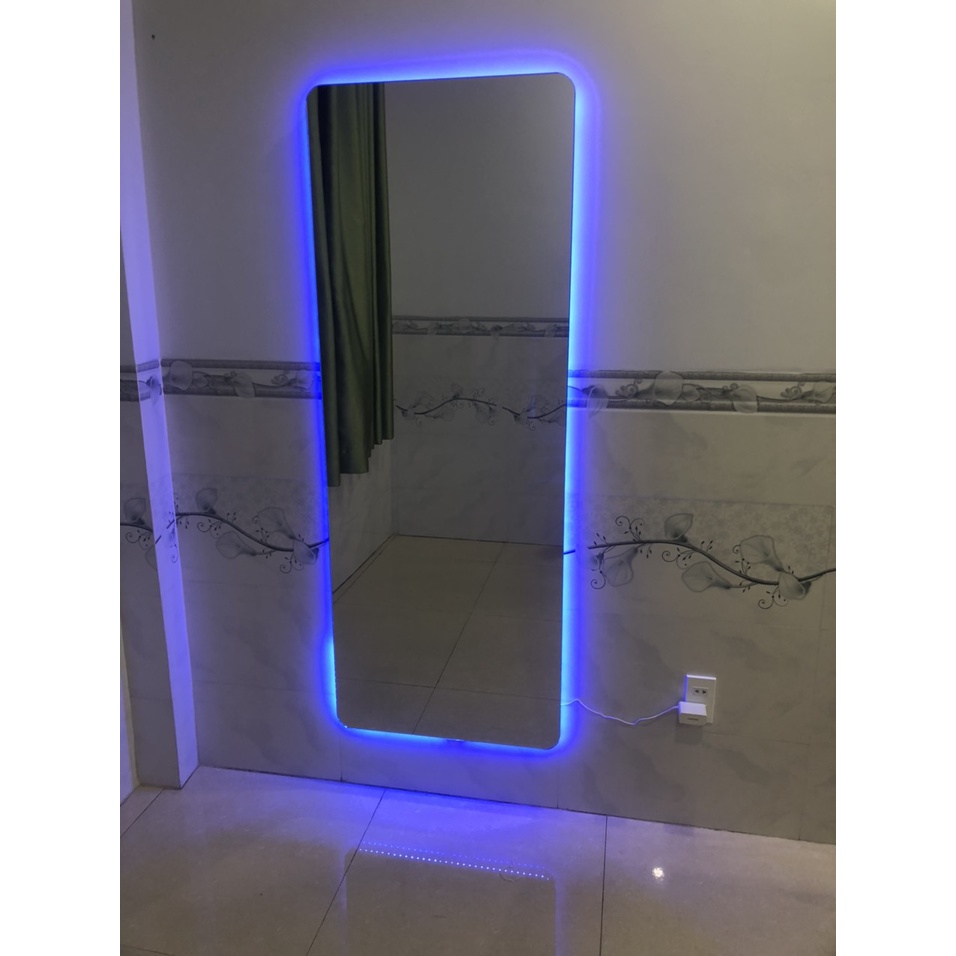 60x168cm Gương soi toàn thân treo tường bo góc đèn led 16 màu