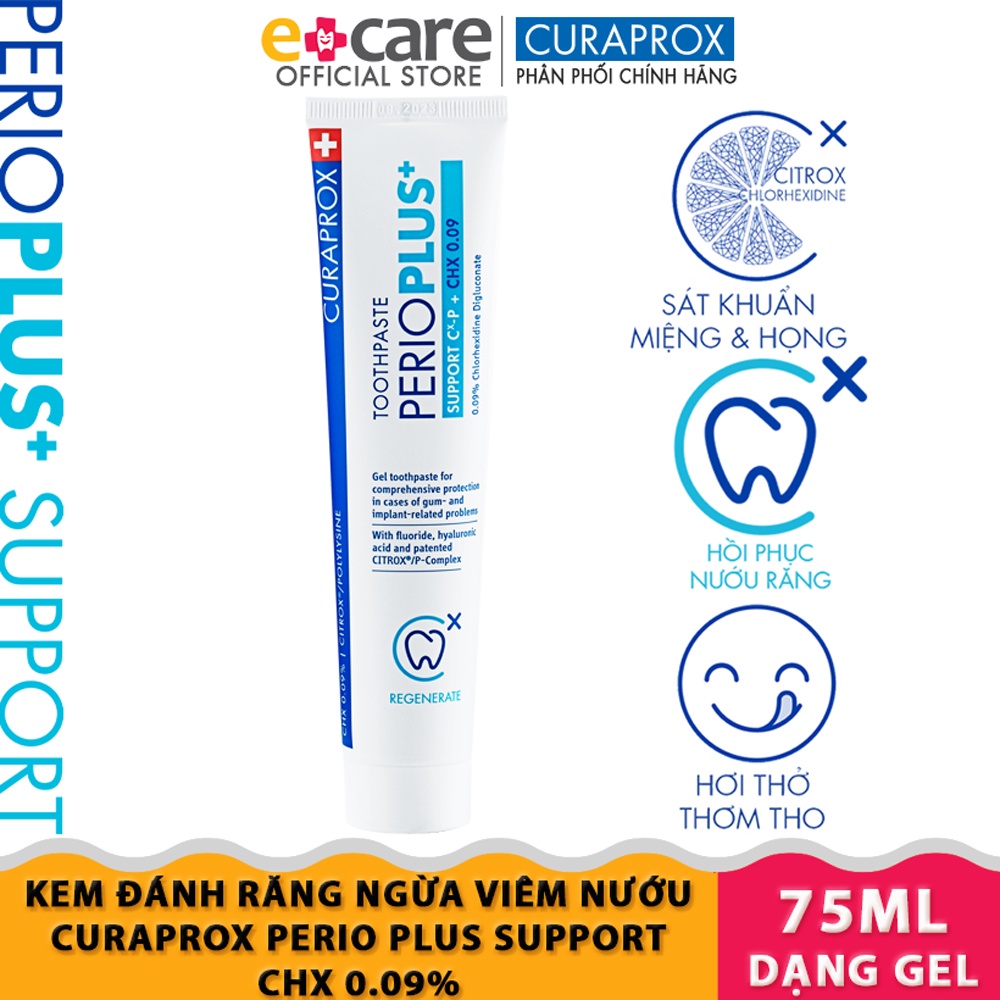 Kem đánh răng ngừa viêm nướu Curaprox Perio Plus Support CHX 0.09% 75ml date 10/2023