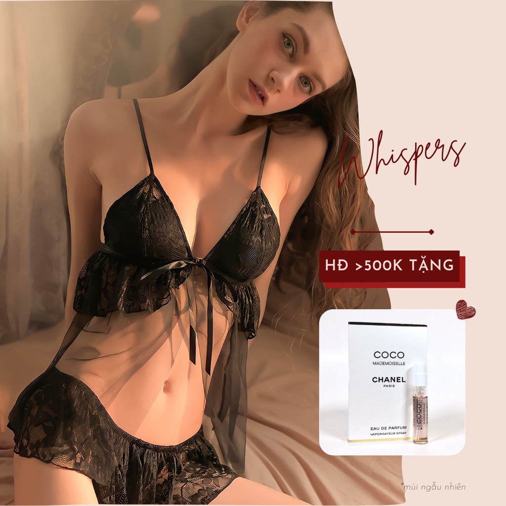 Set đồ ngủ ren - Áo ren phối voan mỏng