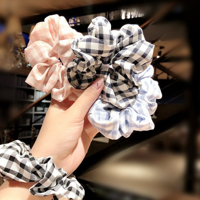 Dây cột tóc vải scrunchies vải caro vintage