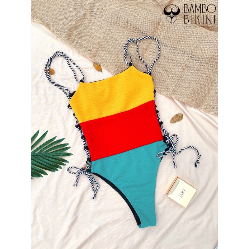 BIKINI LIỀN MẢNH 3 MÀU ĐAN DÂY – MỘT MẢNH 3 MÀU CẦU VÒNG HOT (BAMBO BIKINI)