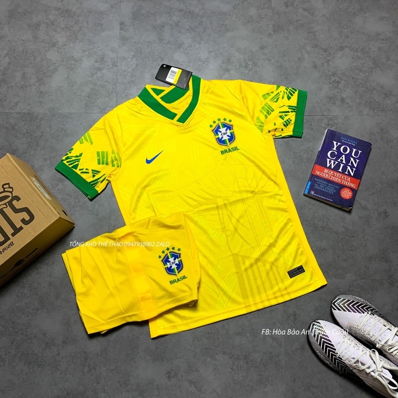 BỘ QUẦN ÁO ĐÁ BANH ĐỘI TUYỂN BRAZIL MÙA GIẢI 2023 CAO CẤP QUẦN VÀNG