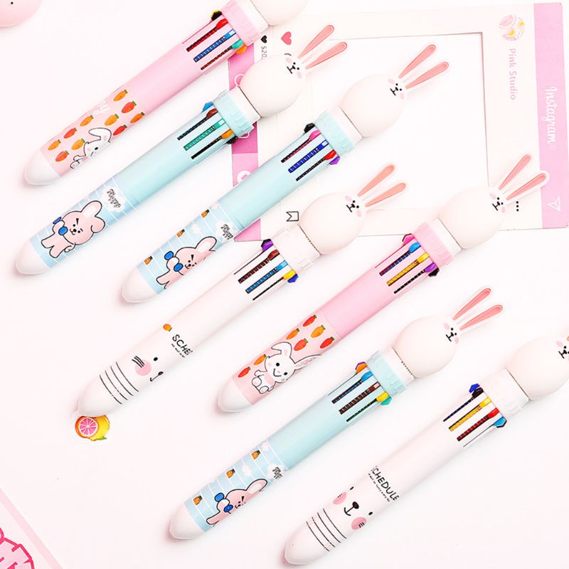 Bút Bi 10 Màu Ngòi 0.5mm Kiểu Dáng Hoạt Hình Dễ Thương