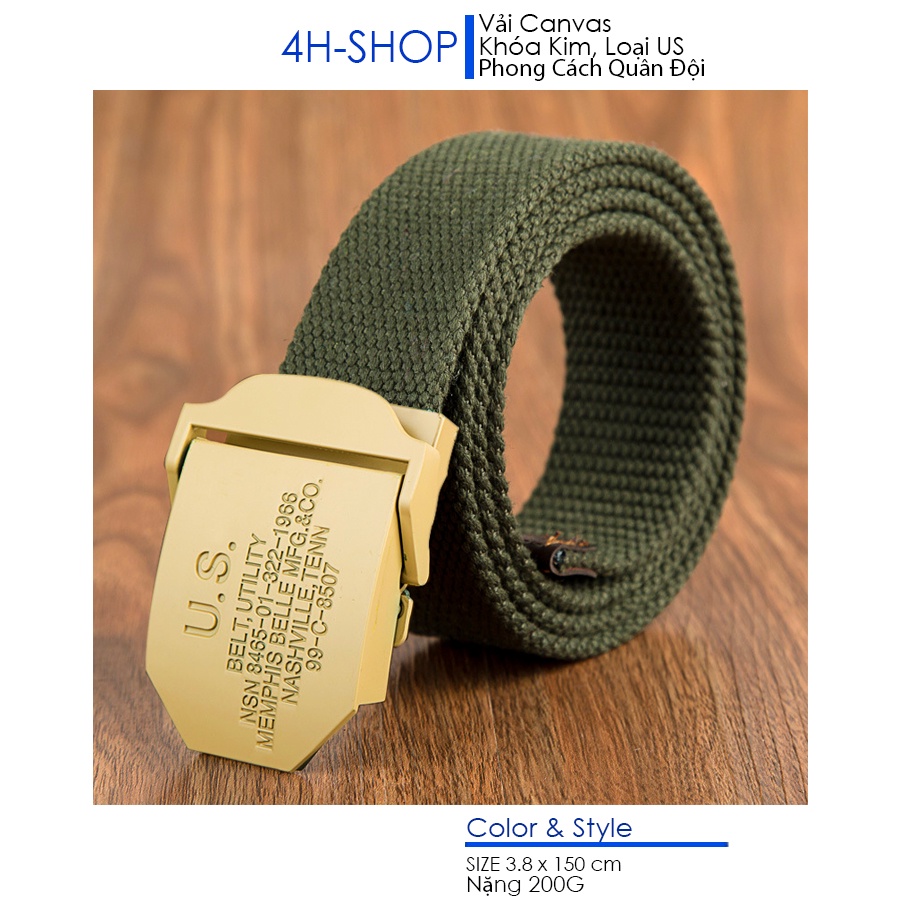 Thắt lưng nam vải bố Canvas khóa kim loại U.S, Size dây 3.5 x 115 cm, phong cach bền, đep, phượt, du lịch, nhiều kiểu ph