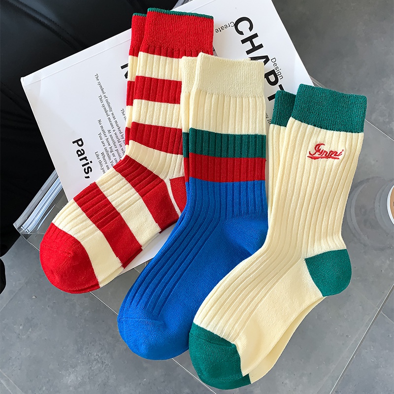 Vớ Ống Màu Đỏ Thêu Họa Tiết Sọc Thời Trang Mùa Thu Hàng Mới Dành Cho Bạn Nữ