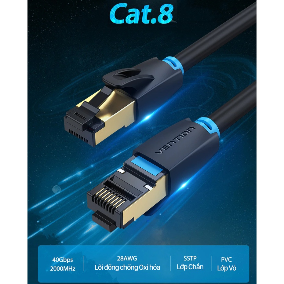 Dây cáp mạng Lan Cat8 tốc độ siêu cao 40Gbps 2022 1m 1,5m 2m Cat 8 tốt nhất chính hãng Vention