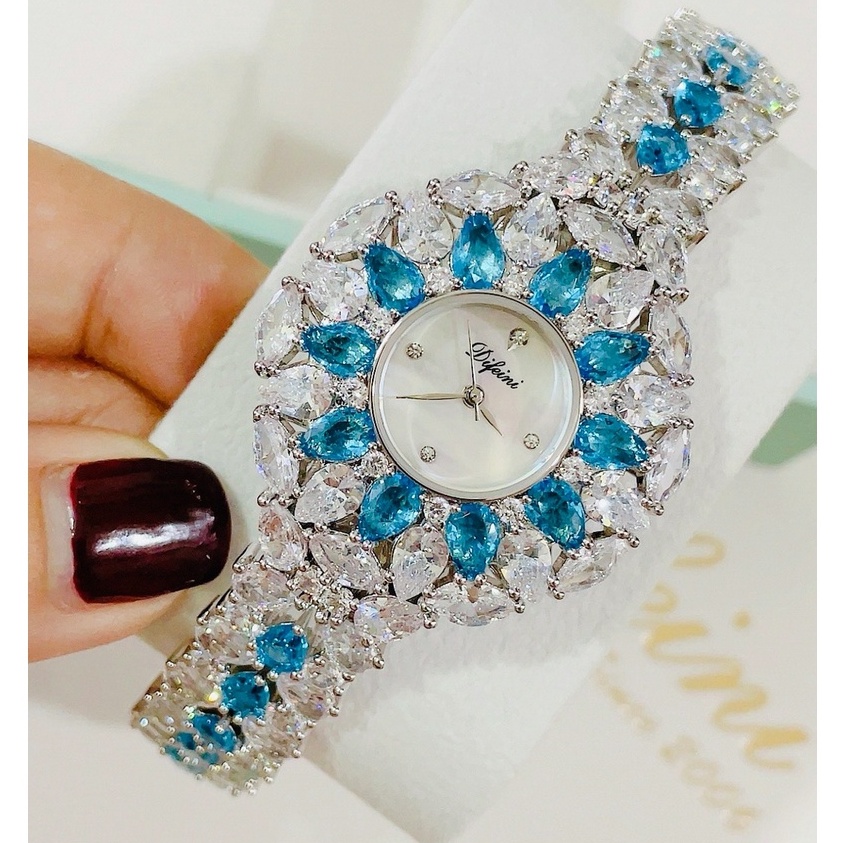Đồng hồ đeo tay nữ, đồng hồ nữ DIFEINI full box, nạm kim cương nhân tạo siêu sang chảnh cho nữ, màu xanh thời trang