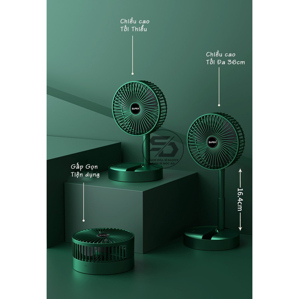 Quạt Tích Điện Cầm Tay Mini Để Bàn Gấp Tròn Siêu Gọn 3 Chế Độ Gió Siêu Mạnh Pin Chạy 6-8 Giờ Mẫu Mới 2022