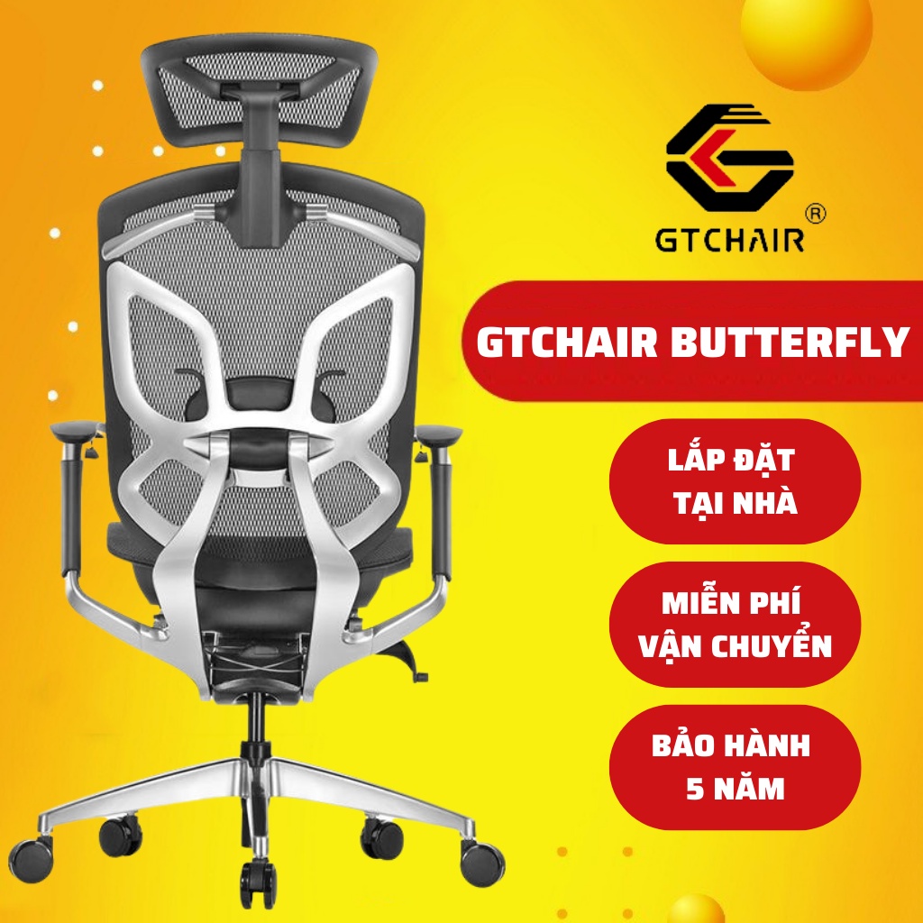 Ghế Ergonomic Công thái học Ergoup Dvary Butterfly Đen - Hợp kim nhôm - Ngả lưng 160 độ