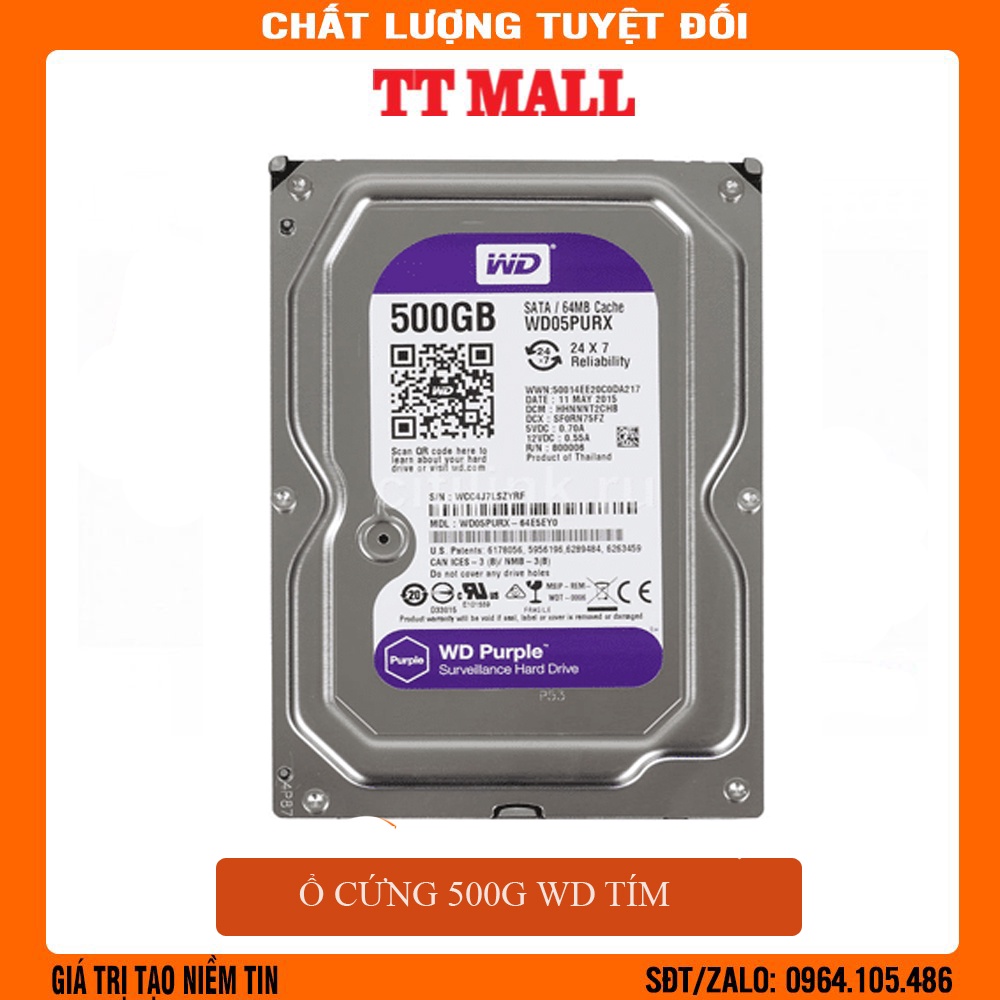 [Mã ELHAMS5 giảm 6% đơn 300K] Ổ cứng HDD WD 500GB màu tím- BẢO HÀNH 2 NĂM