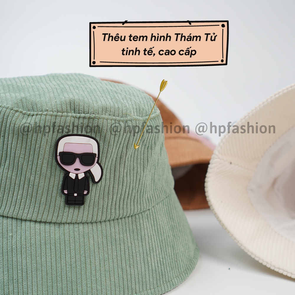 Mũ BUCKET vành cụp ❤️ Nón tai bèo thêu tem Thám Tử chất nhung tăm cao cấp form unisex nam nữ N84 - Happy Style