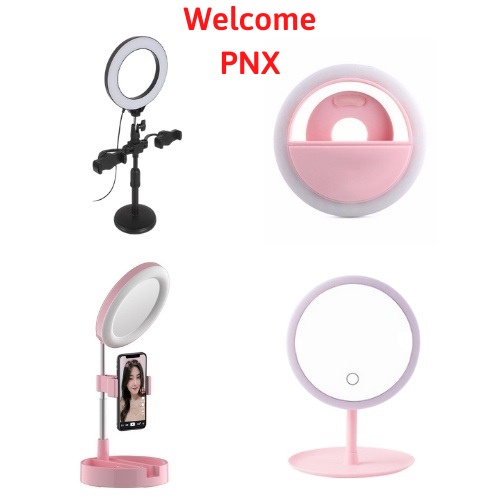Đèn livestream để bàn 2 kẹp, Mini kẹp điện thoại, gương trang điểm 3 trong 1