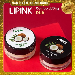 Combo dưỡng môi và tẩy tế bào chết môi LIPINK Dừa - Tẩy da chết môi, ngăn ngừa bong tróc, thâm sạm môi - Vườn mỹ phẩm