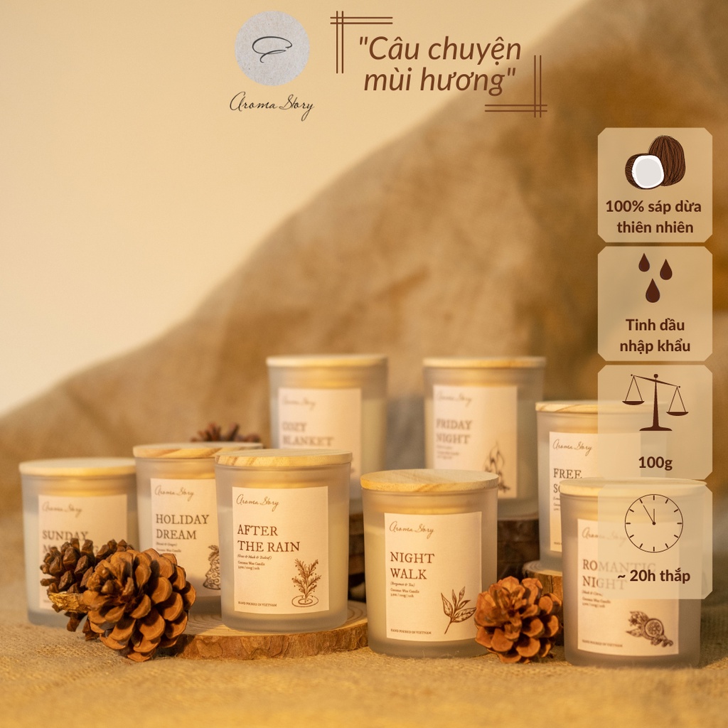 Nến Thơm Trang Trí, Cao Cấp, Tự Nhiên Aroma Story Nhiều Hương Size 100g/50g