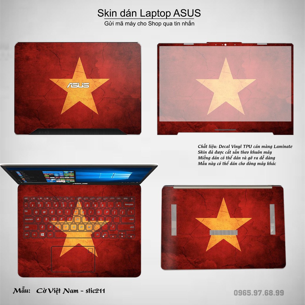 Skin dán Laptop Asus in hình cờ Việt Nam (inbox mã máy cho Shop)