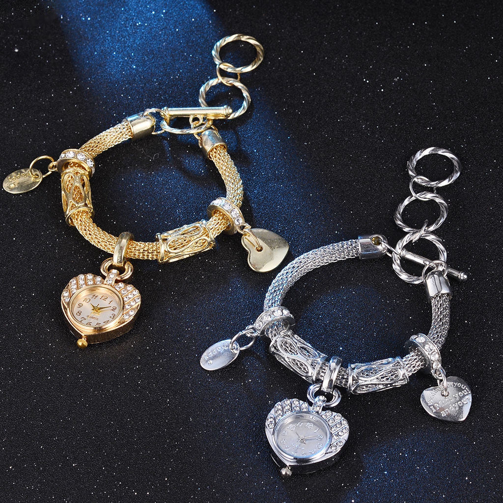 Đồng Hồ Quartz Nữ Dây Thép Không Gỉ Mặt Trái Tim