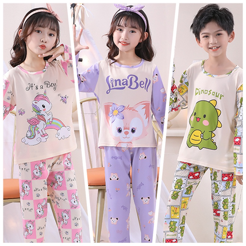 Đồ Ngủ Pajama Cổ Tròn Tay Dài In Họa Tiết Hoạt Hình Dễ Thương Cho Bé Gái