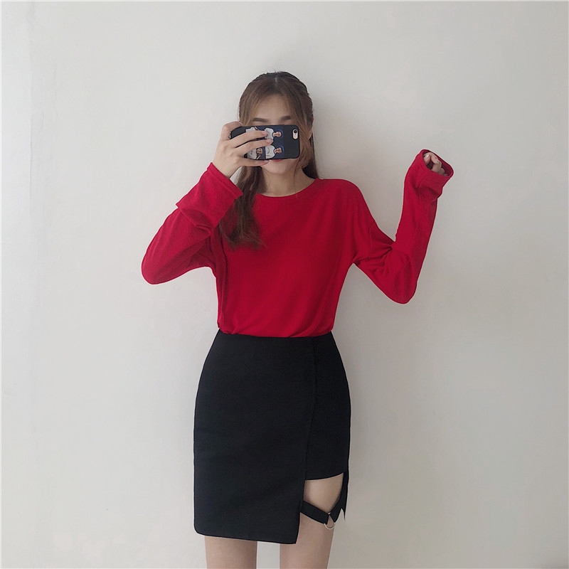 IELGY Ins irregular half-length skirt female high waist was thin A word hip skirt