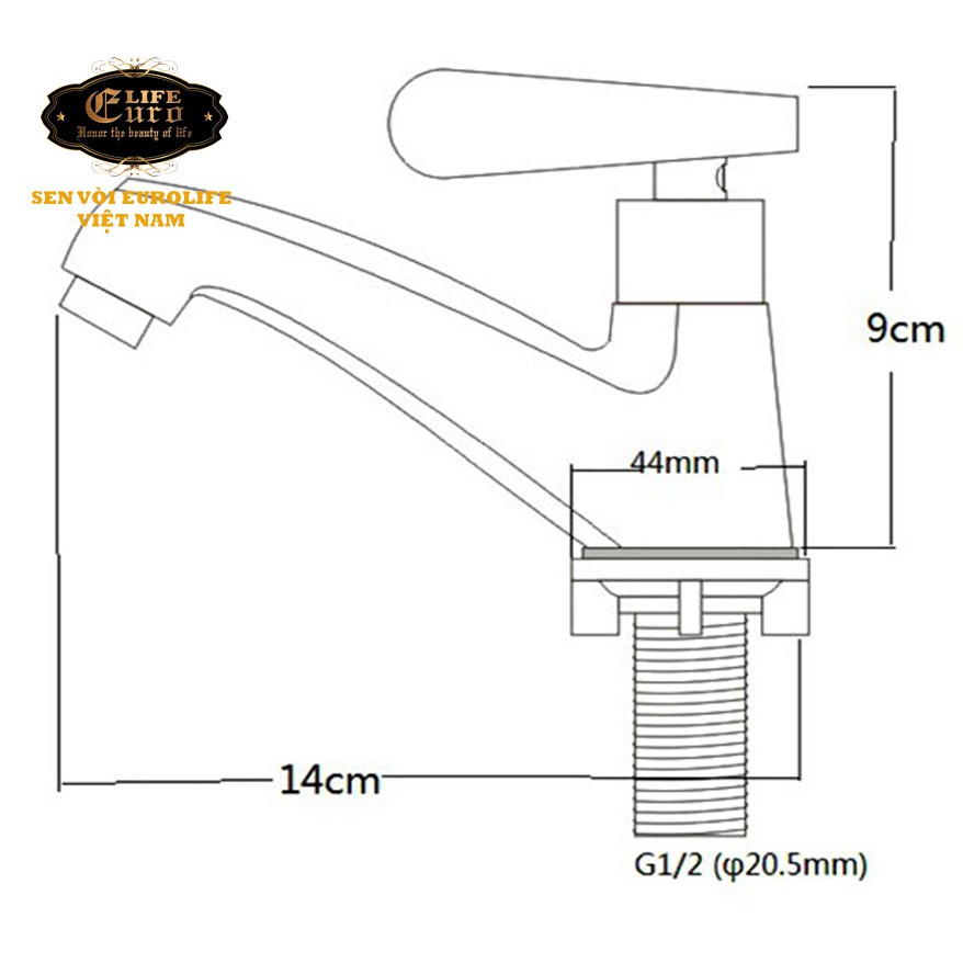 Vòi lavabo lạnh Inox SUS 304 Eurolife EL-LL122 ( Trắng vàng )