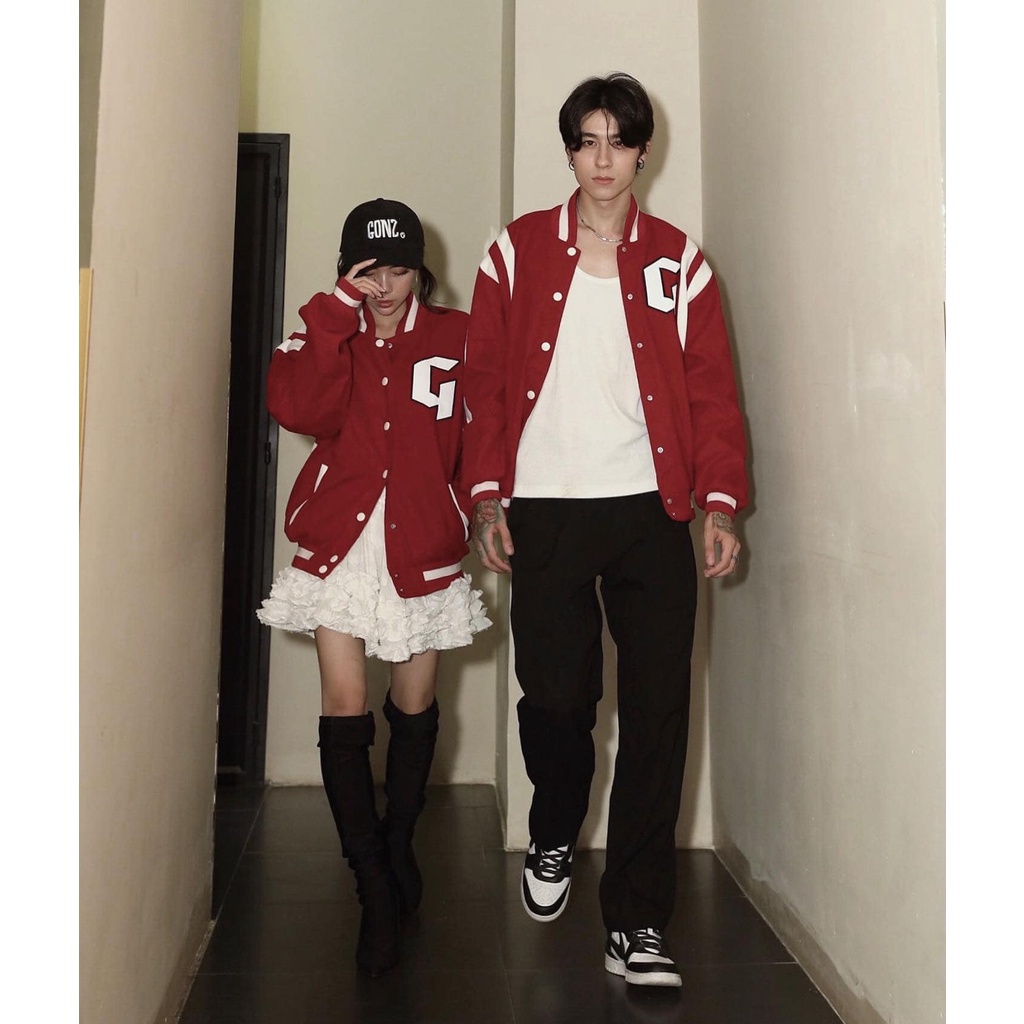 Áo Khoác Bomber Nhung G Phối Tay Unisex Nam Nữ Logo Thêu