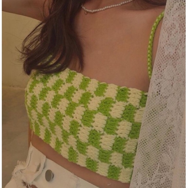 Áo Quây Ngực Len Móc -Croptop Len - Bralette Len - Bikini Len Móc - xanhlanhes